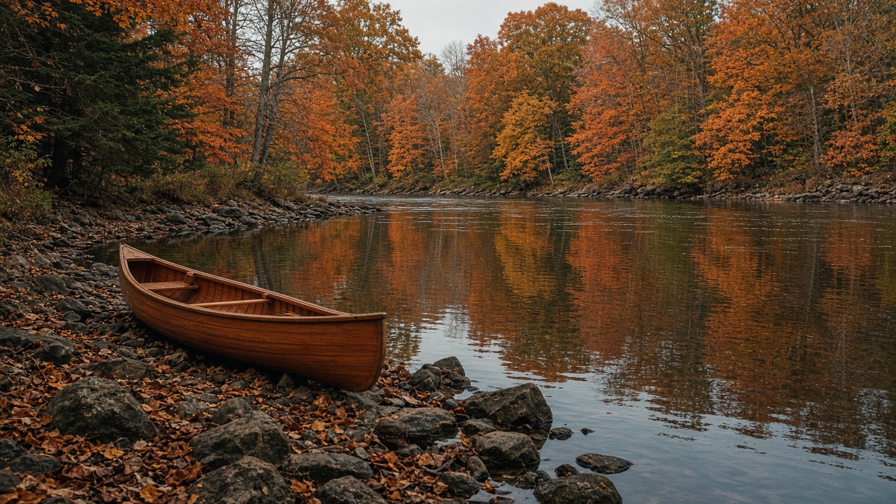 A canoe on the Housatonic in autumn